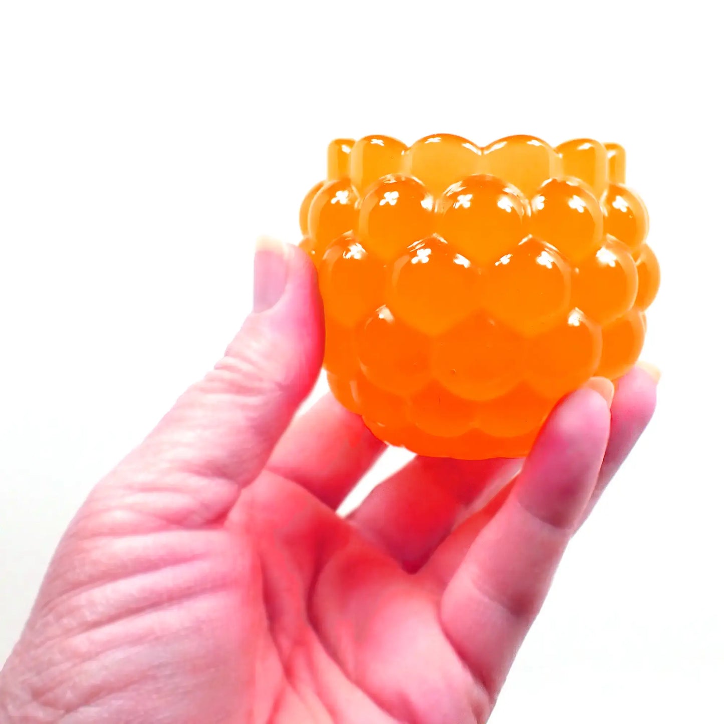 Small Handmade Round Neon Tangerine Orange Resin Pot with Scalloped Edge, Decorative Bowl