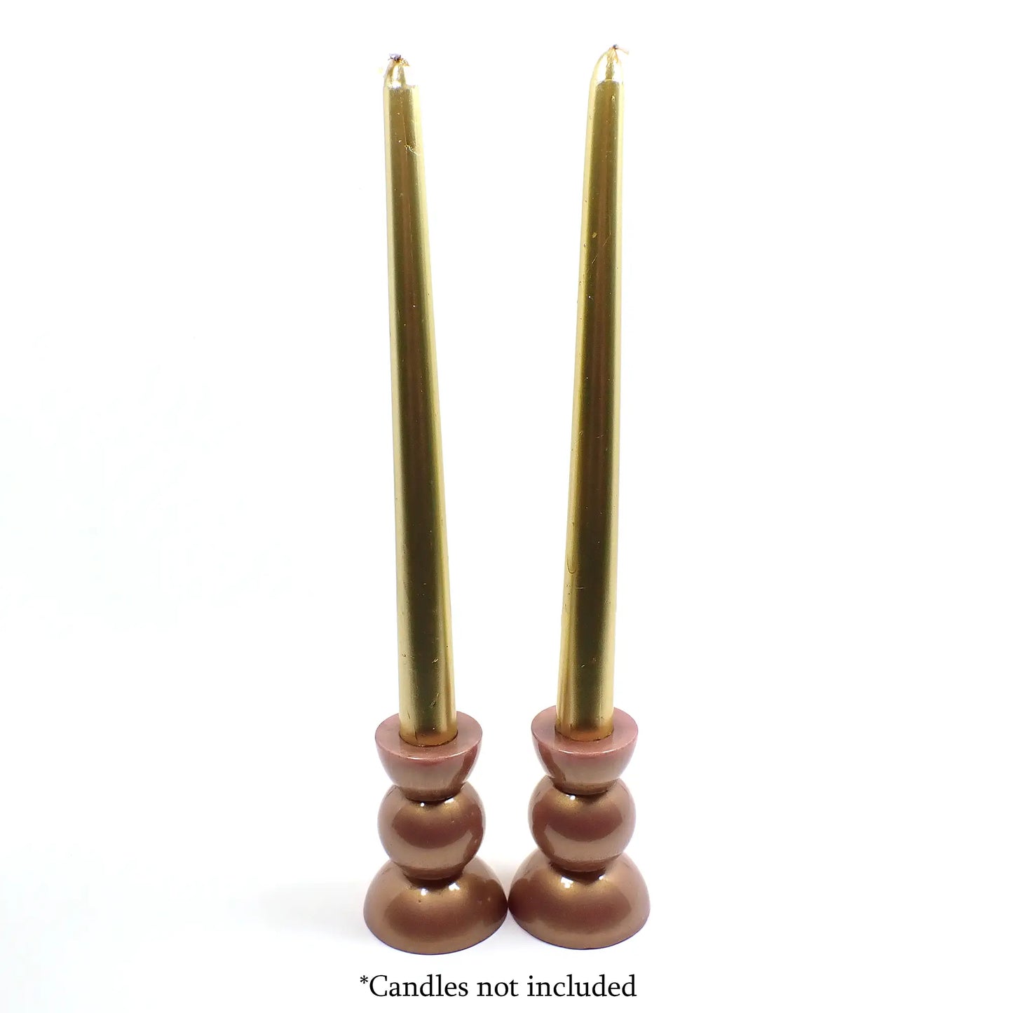 Set of Two Handmade Pearly Rose Gold Style Color Shift Resin Rounded Geometric Candlestick Candle Holders