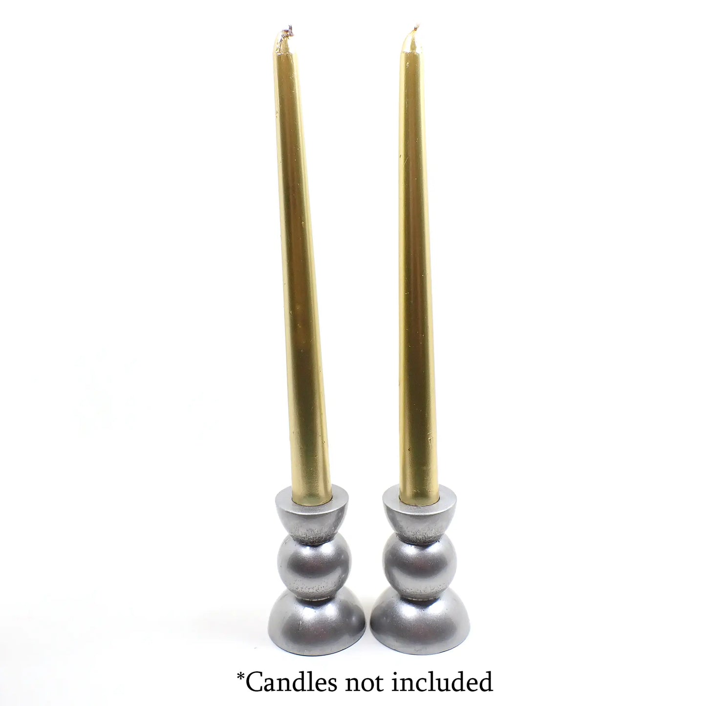Set of Two Handmade Resin Pearly Metallic Silver Color Rounded Geometric Candlestick Candle Holders