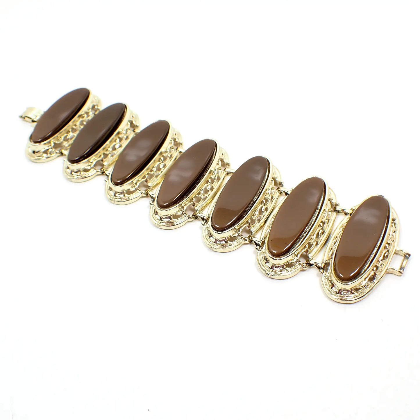 1950's Wide Pearly Brown Thermoset Oval Vintage Link Bracelet
