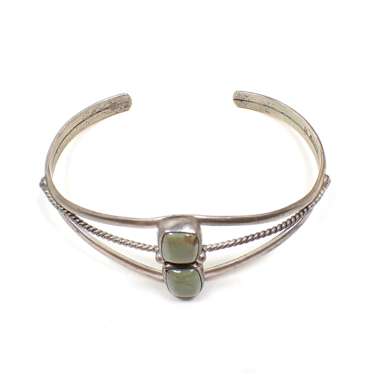 Wayne Estitty Navajo Green Turquoise Sterling Silver Vintage Cuff Bracelet, Southwestern Jewelry