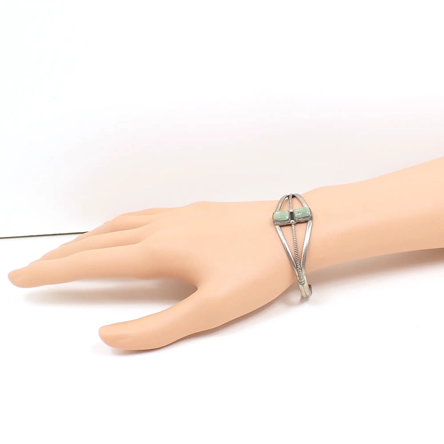 Wayne Estitty Navajo Green Turquoise Sterling Silver Vintage Cuff Bracelet, Southwestern Jewelry