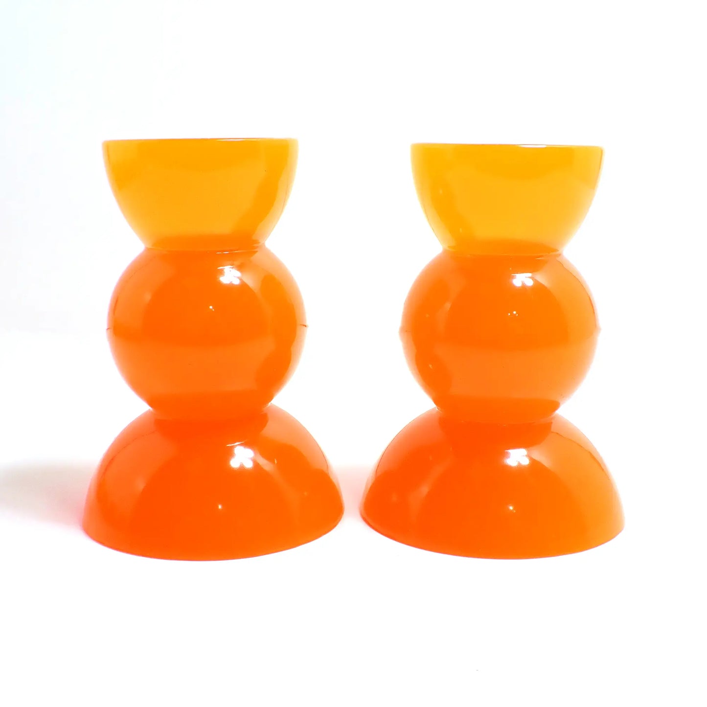 Set of Two Neon Orange Resin Handmade Rounded Geometric Candlestick Candle Holders