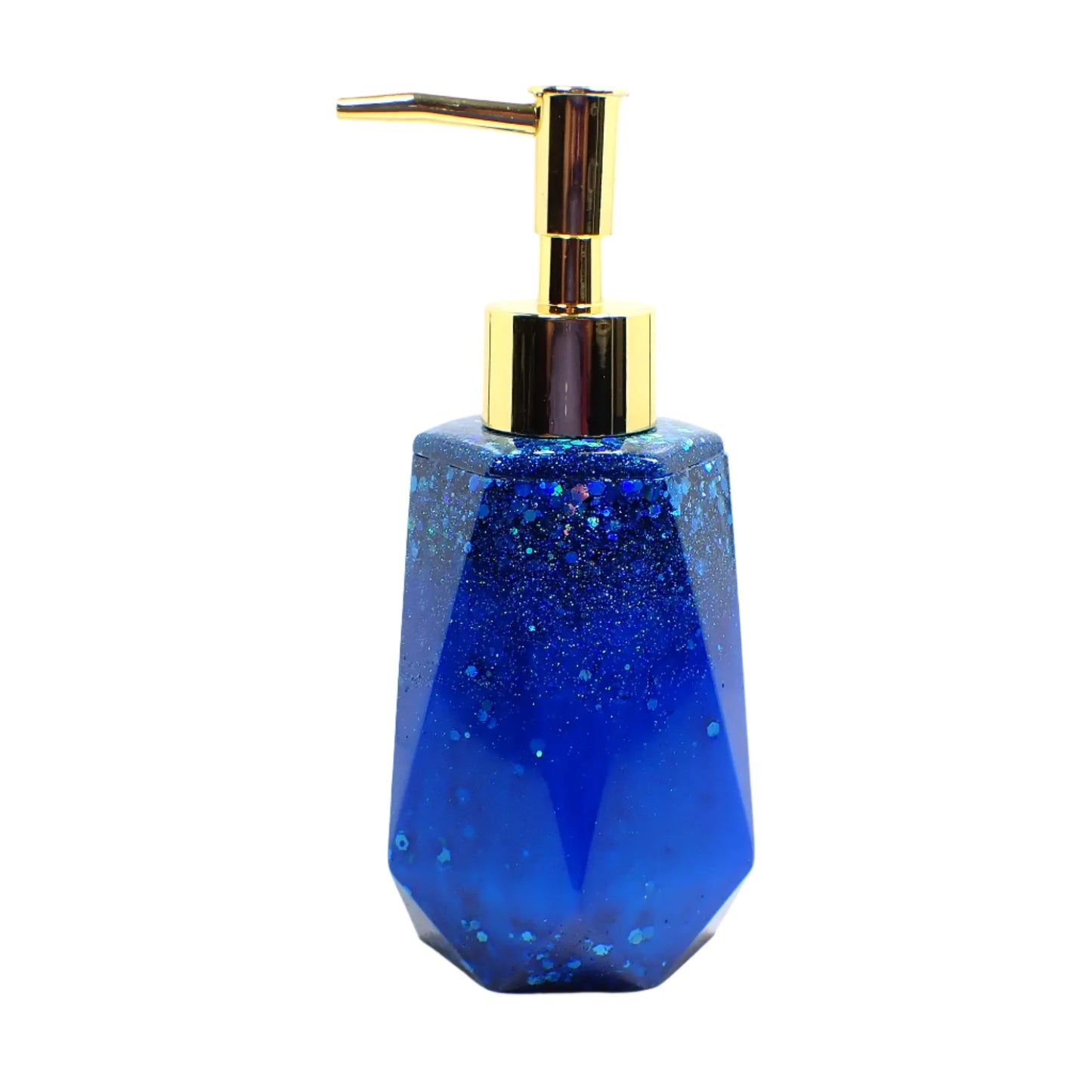 Faceted Handmade Bright Ocean Blue Resin and Glitter Soap Dispenser, Lotion Dispenser