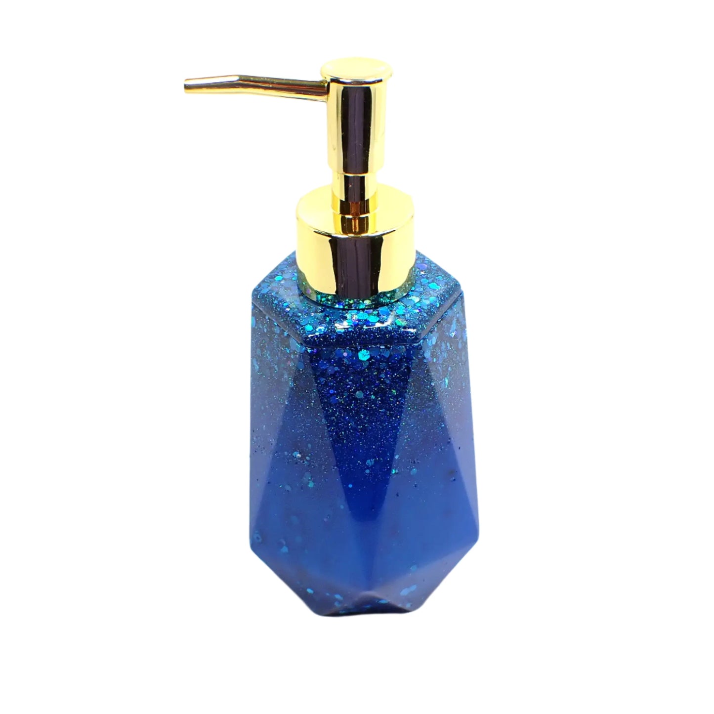 Faceted Handmade Bright Ocean Blue Resin and Glitter Soap Dispenser, Lotion Dispenser