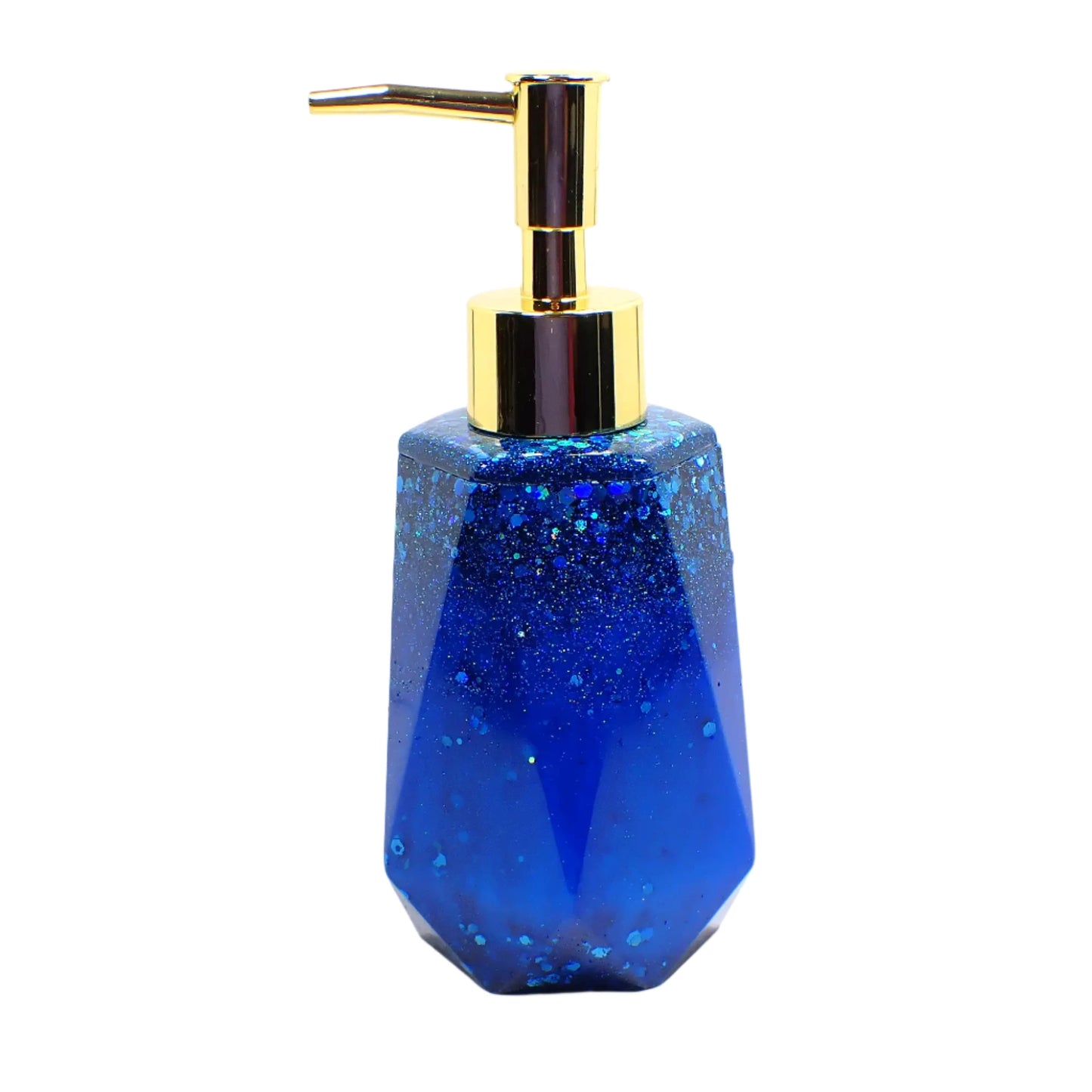 Faceted Handmade Bright Ocean Blue Resin and Glitter Soap Dispenser, Lotion Dispenser