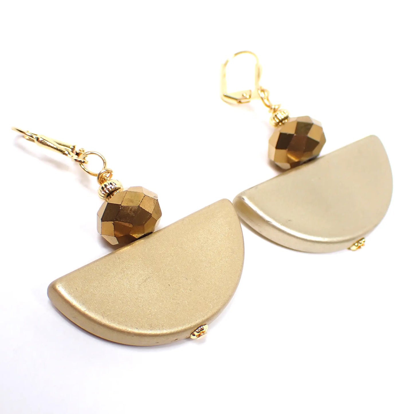 Antiqued Metallic Gold Color Handmade Half Moon Earrings Gold Plated Hook Lever Back or Clip On