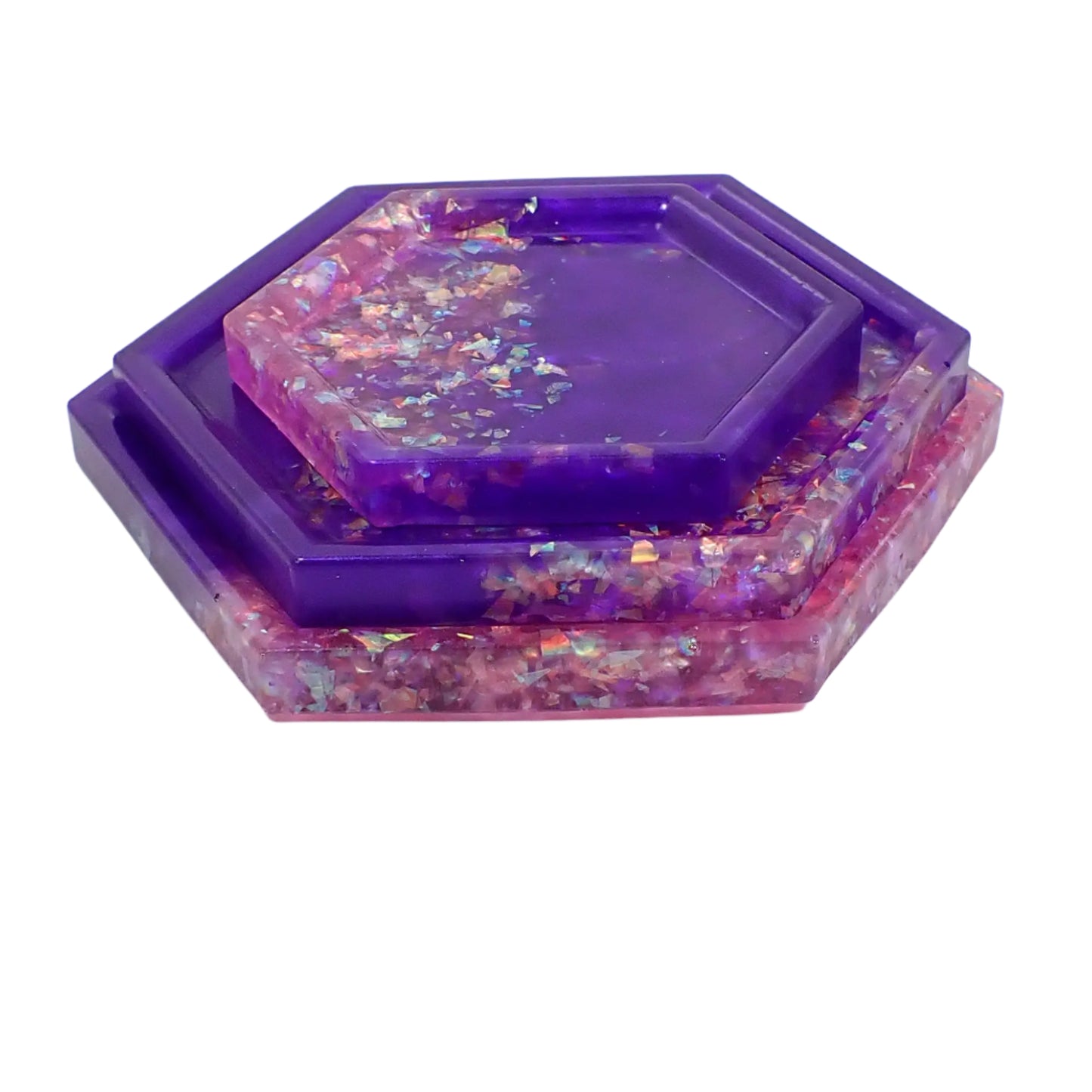 Photo of all three trays stacked together to show the difference in size.