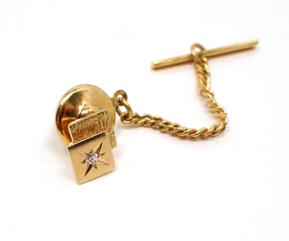 BAB Ballou 14K Gold Vintage Atomic Starburst Tie Tack with Tiny Diamond Accent