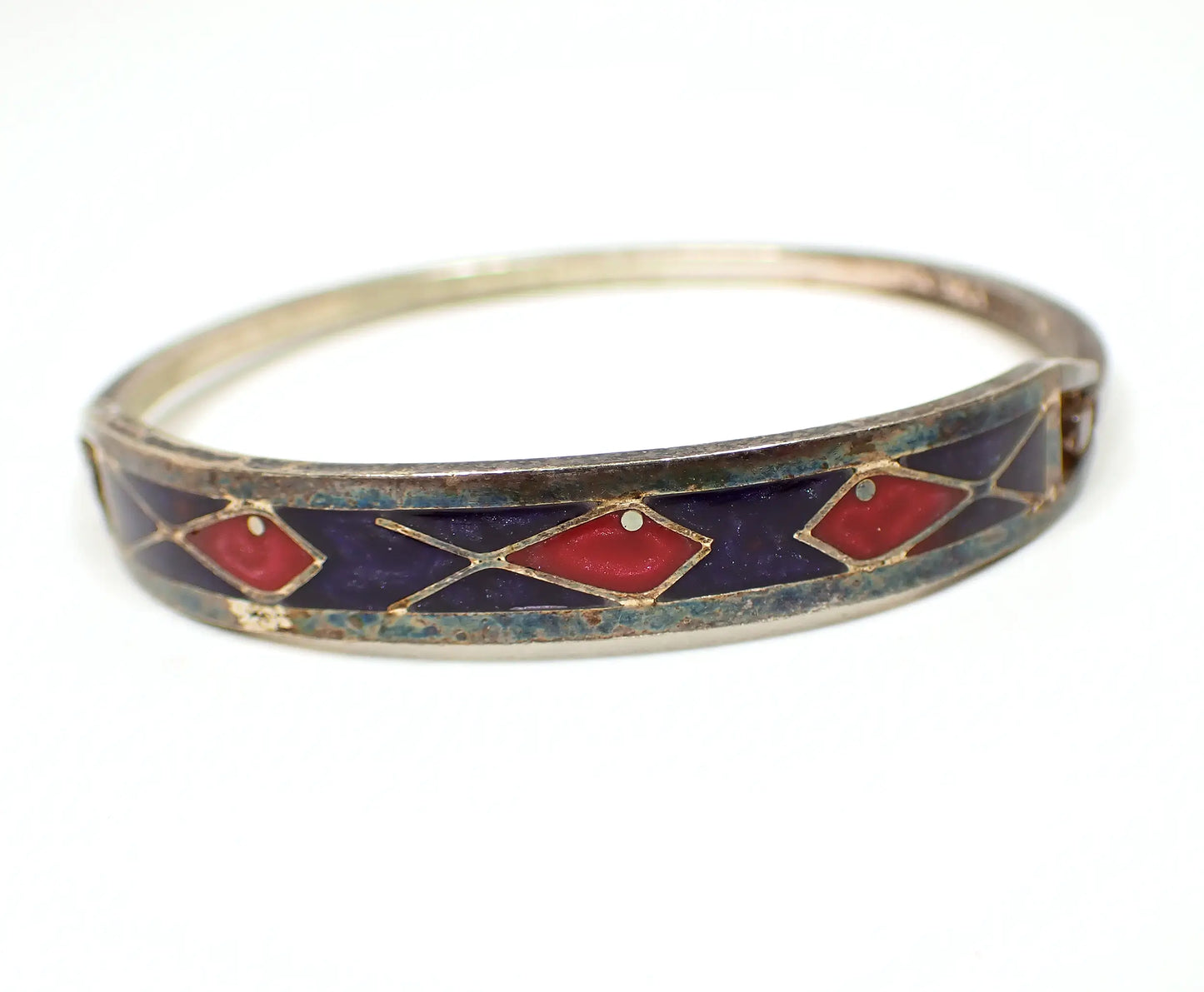 Enameled Mexican Retro Vintage Hinged Bangle, Fish Bracelet, Southwestern Boho Nautical