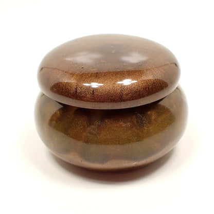 Small Pearly Brown and Yellow Resin Handmade Round Trinket Box