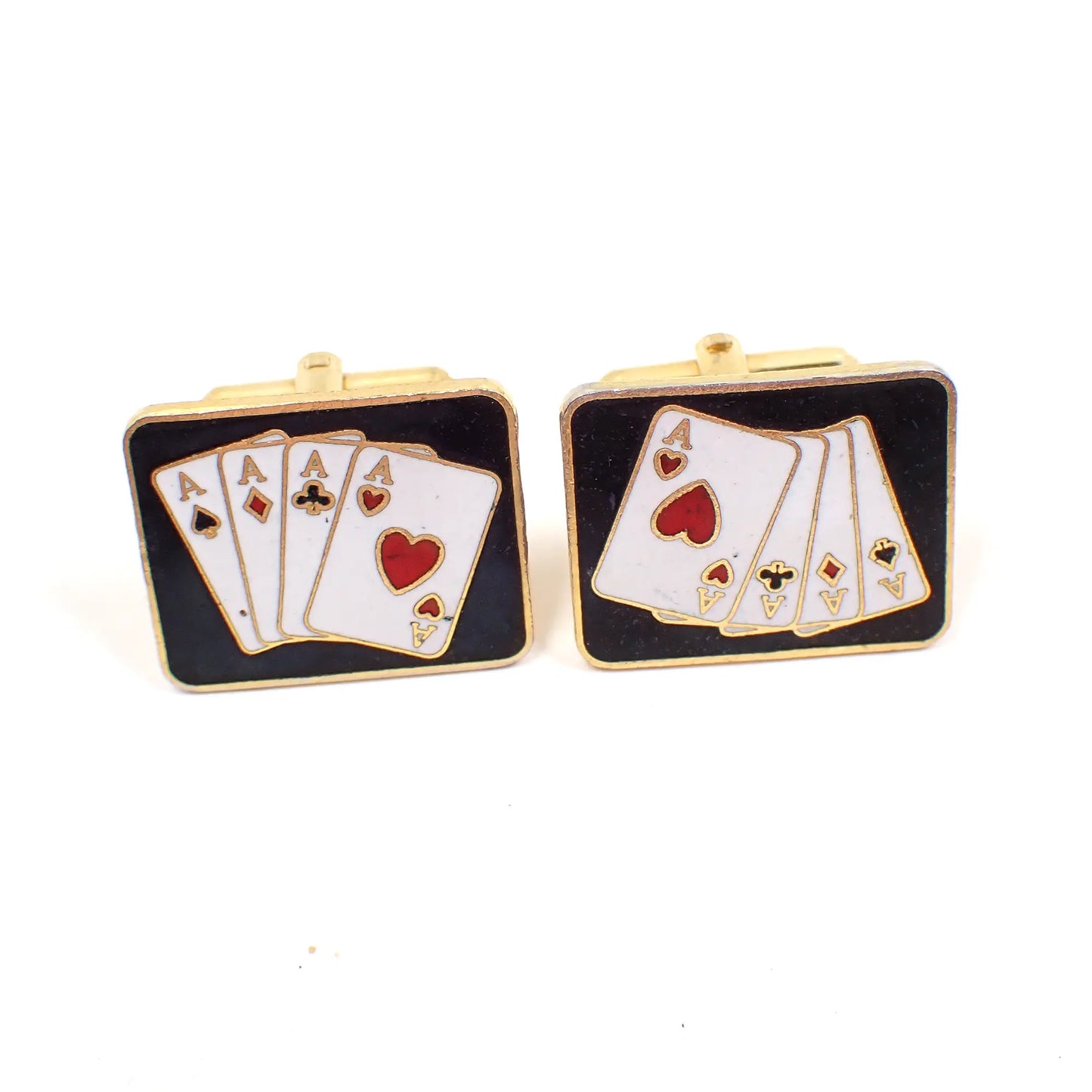Black and White Enameled 4 of a Kind Playing Cards Aces Vintage Cufflinks, Poker Player Cuff Links