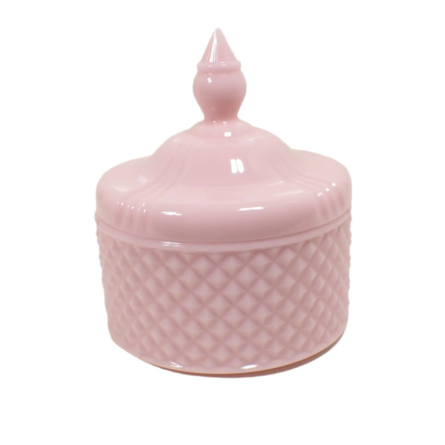 Side view of the handmade trinket box. The resin is a very light cotton candy pastel pink color.