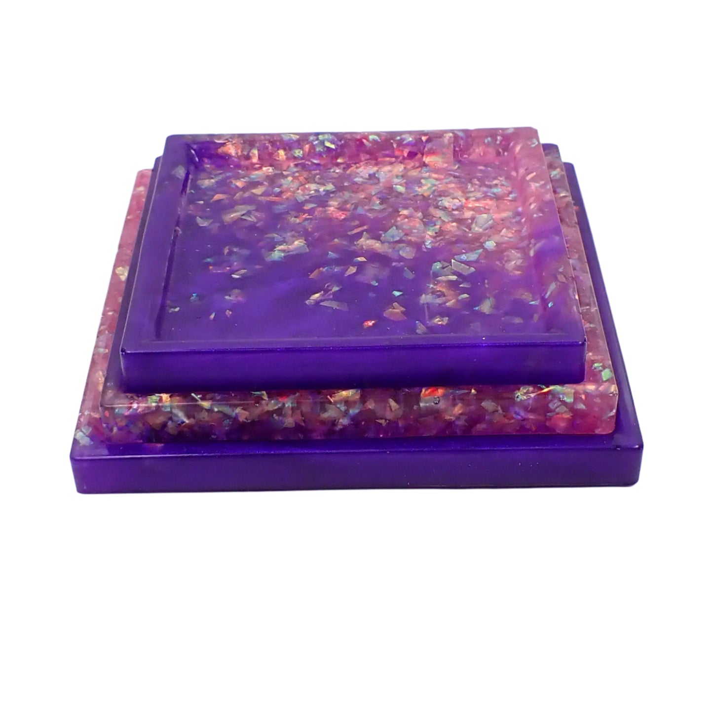 Photo of all three trays stacked together to show the difference in size.