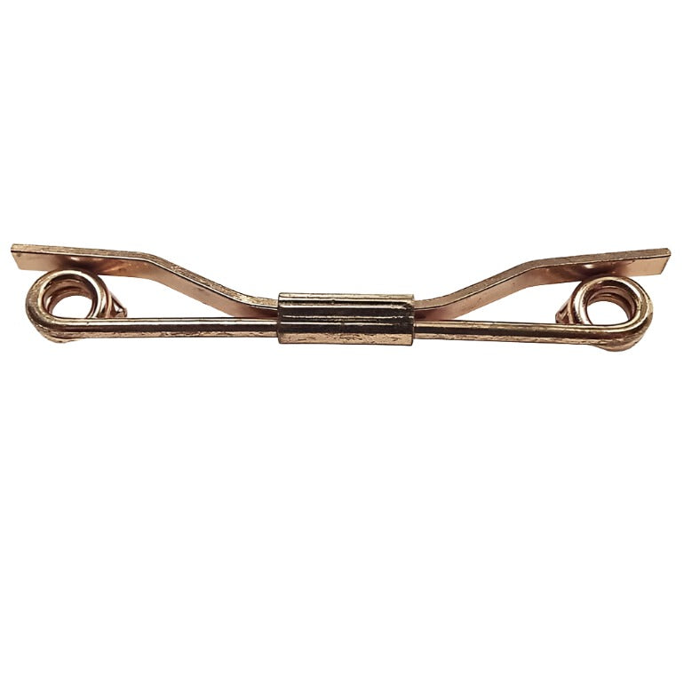 Top view of the Curled Spiral End Vintage Collar Clip. The metal is darkened gold tone in color.