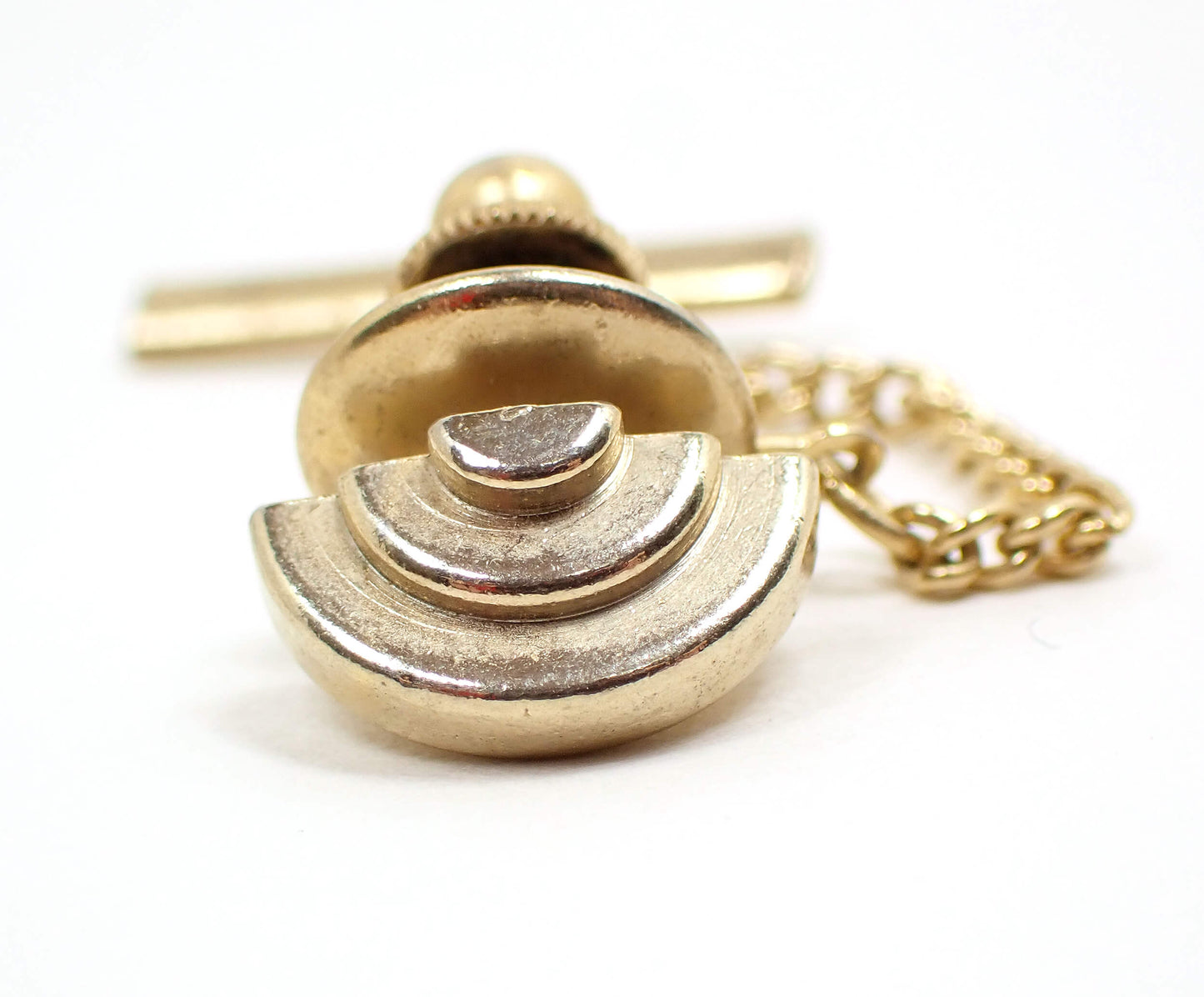 Gold Tone Curves Mid Century Vintage Tie Tack, Modernist Tie Pin