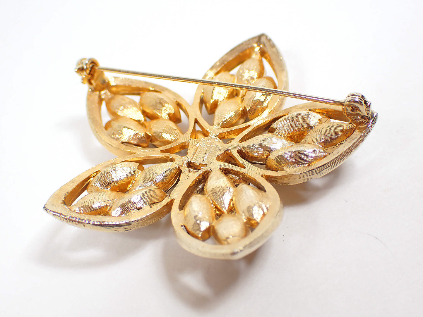Yellow Orange Brown Rhinestone Mid Century Vintage Flower Brooch Pin