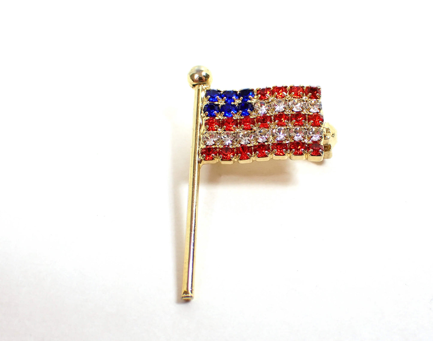 Red White and Blue US Flag Retro Vintage Rhinestone Brooch Pin