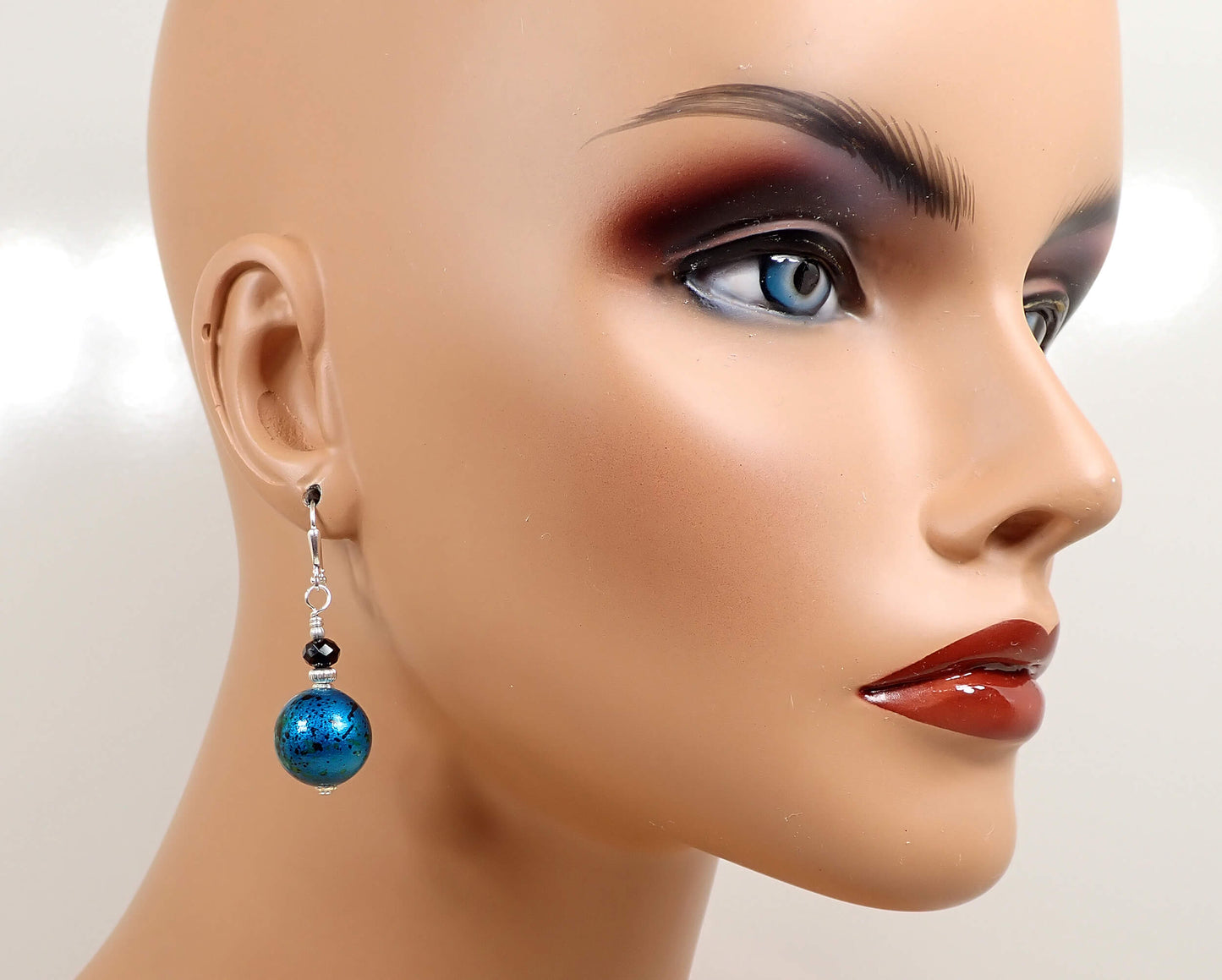 Teal Blue Black and Green Acrylic Handmade Drop Earrings Silver Plated Hook Lever Back or Clip On