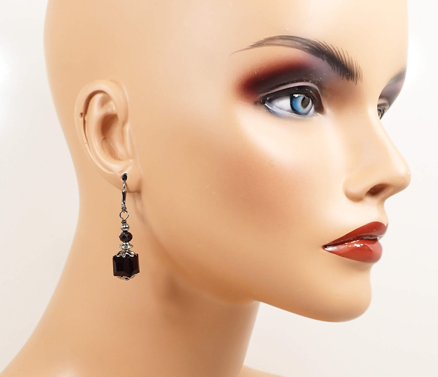 Geometric Black Handmade Cube Earrings Gunmetal Hook Lever Back or Clip On
