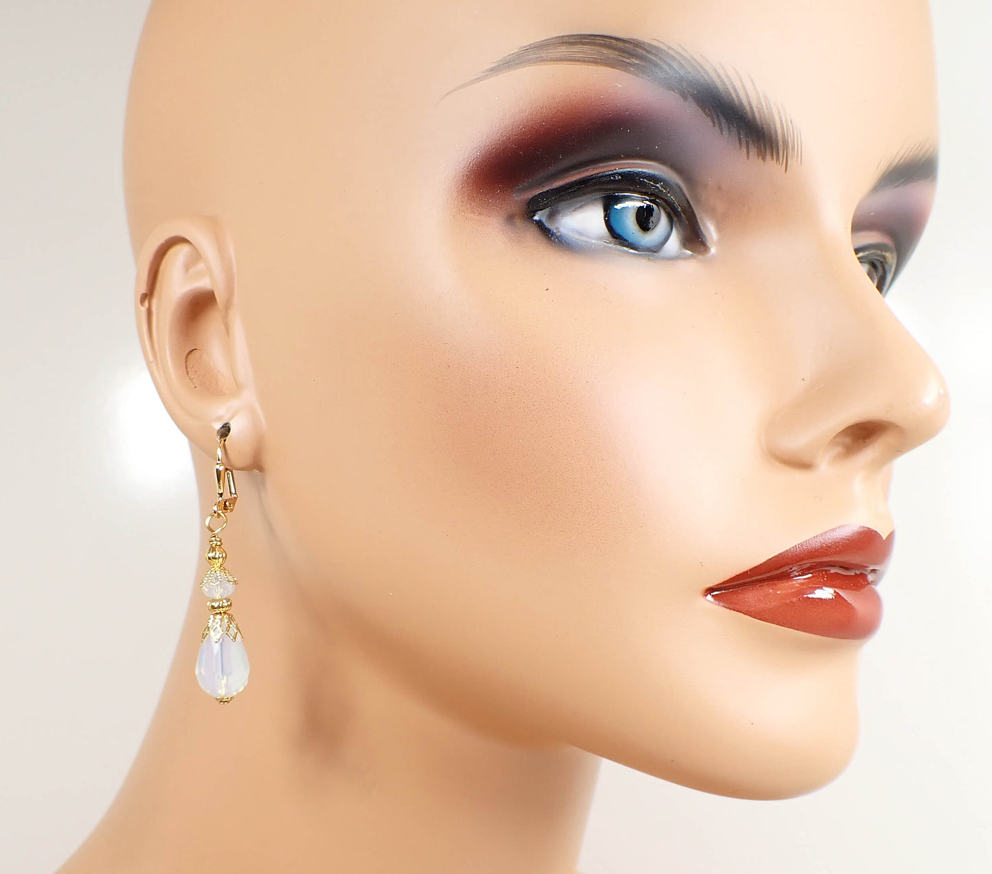 Opalescent Color Glass Crystal Handmade Teardrop Earrings Gold Plated Hook Lever Back or Clip On
