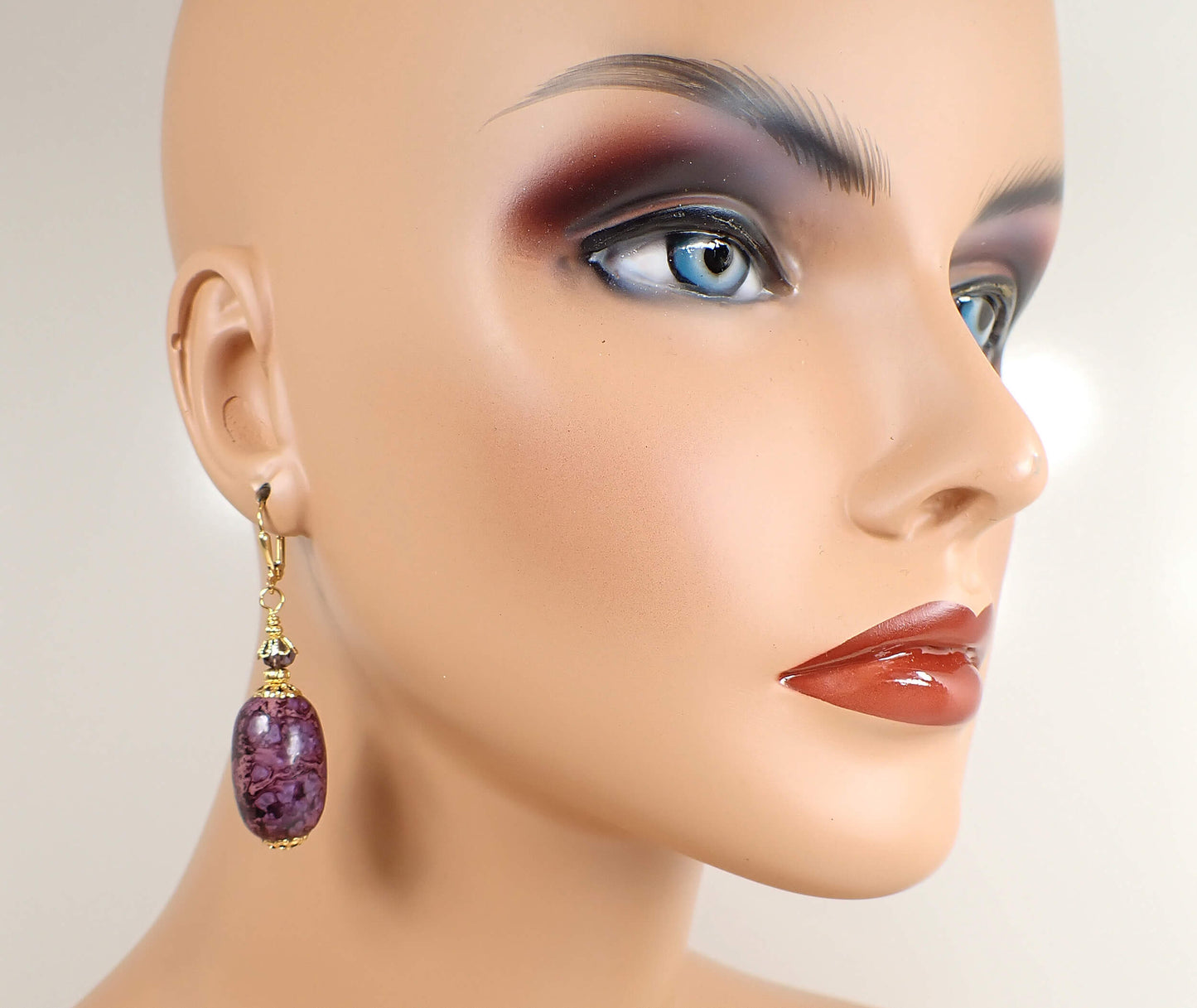 Large Handmade Purple and Pink Marbled Acrylic Oval Drop Earrings Hook Lever Back or Clip On