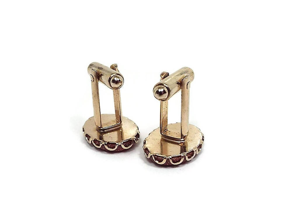 Goldstone Vintage Cufflinks, Retro Glitter Cuff Links, 1960's Mid Century Gold Tone Oval