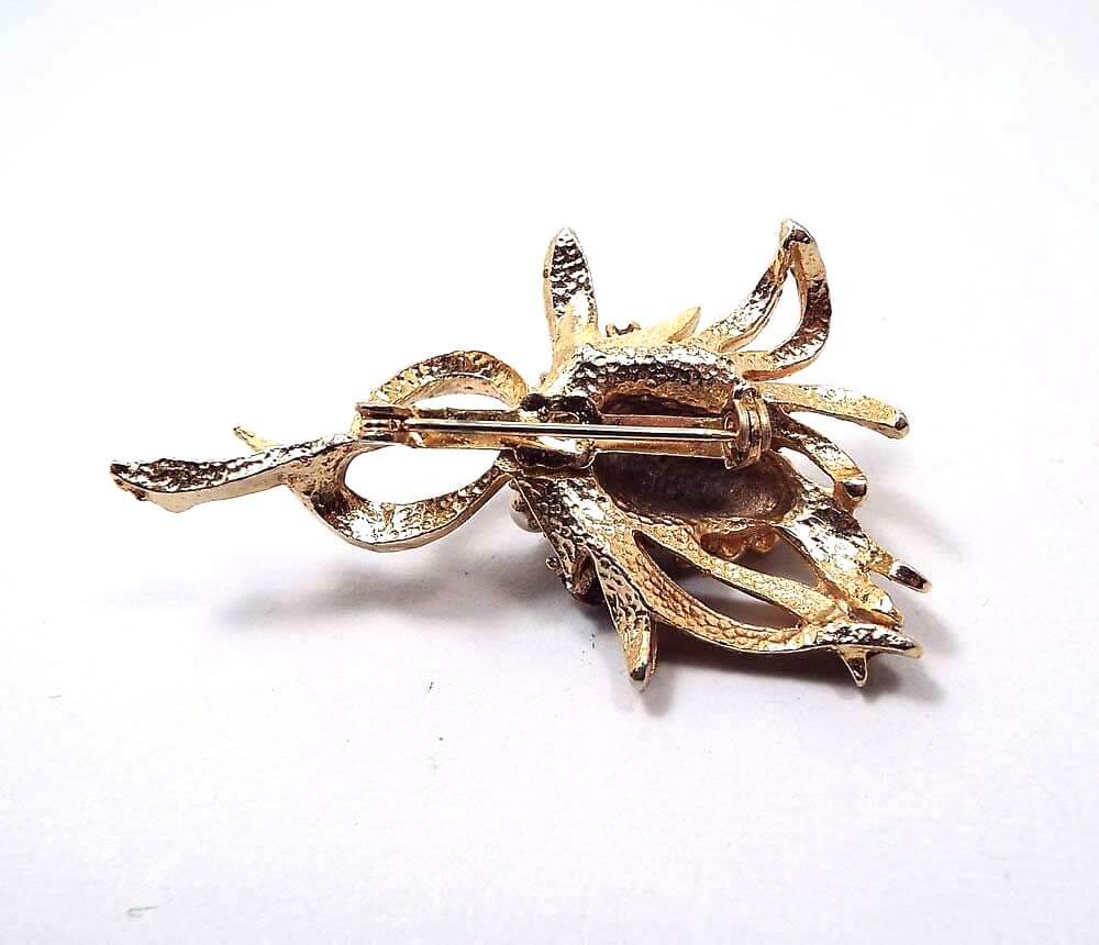 AB Rhinestone and Faux Pearl Corn Vintage Brooch Pin