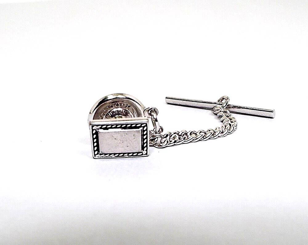 Hickok Silver Tone Rectangle Vintage Tie Tack, 1960s Tie Pin