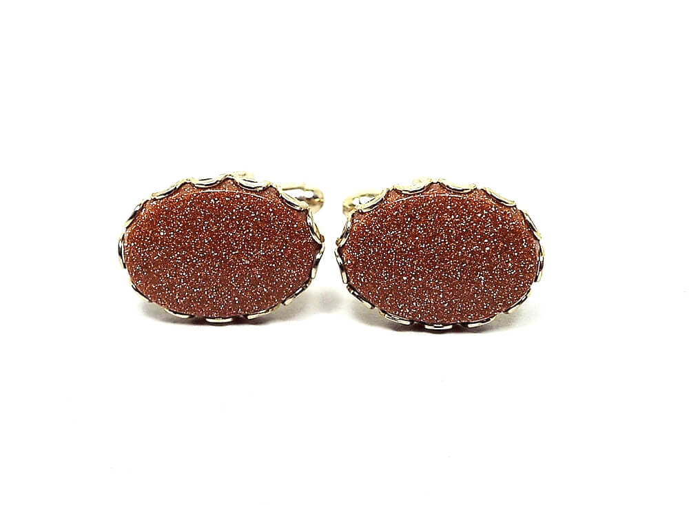 Goldstone Vintage Cufflinks, Retro Glitter Cuff Links, 1960's Mid Century Gold Tone Oval