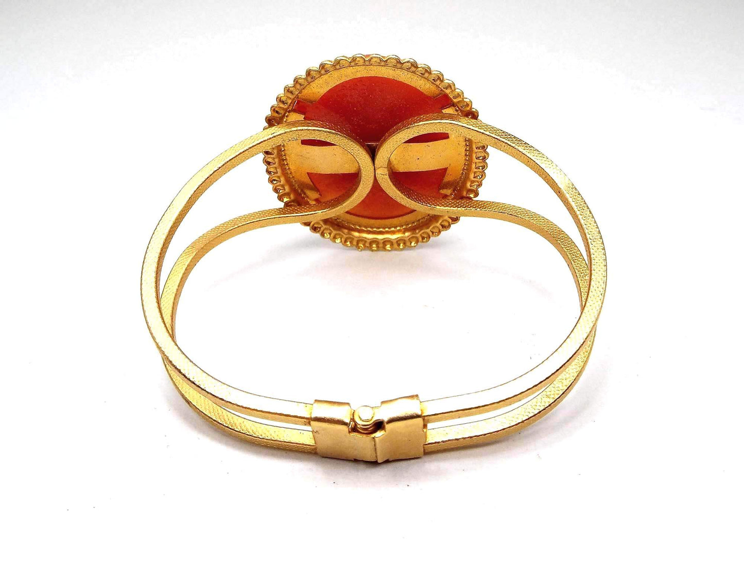 Floral Cameo Vintage Hinged Bangle Bracelet