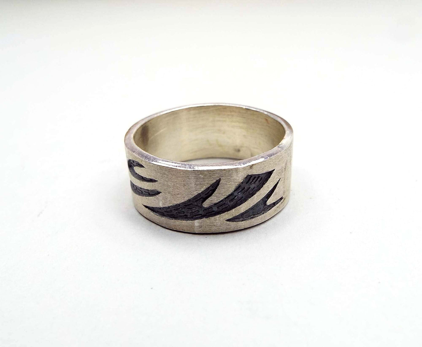 Size 10 Wide Sterling Silver Tribal Vintage Band Ring