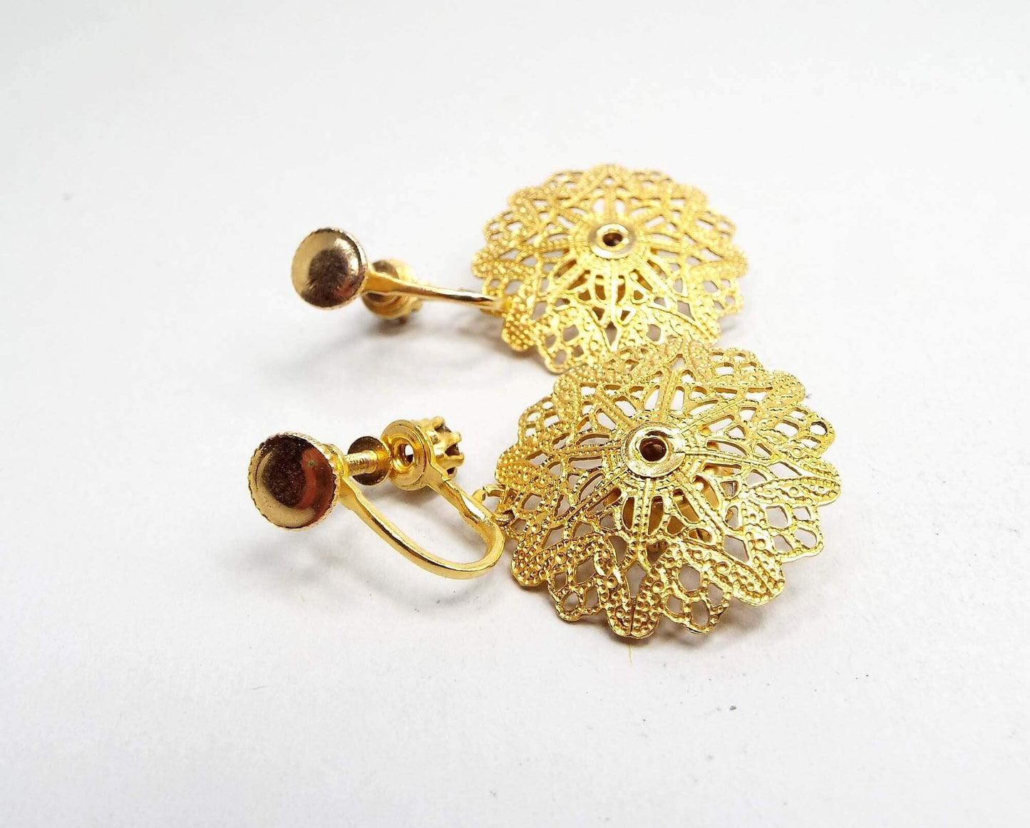AB Rhinestone Filigree Vintage Screw Back Earrings