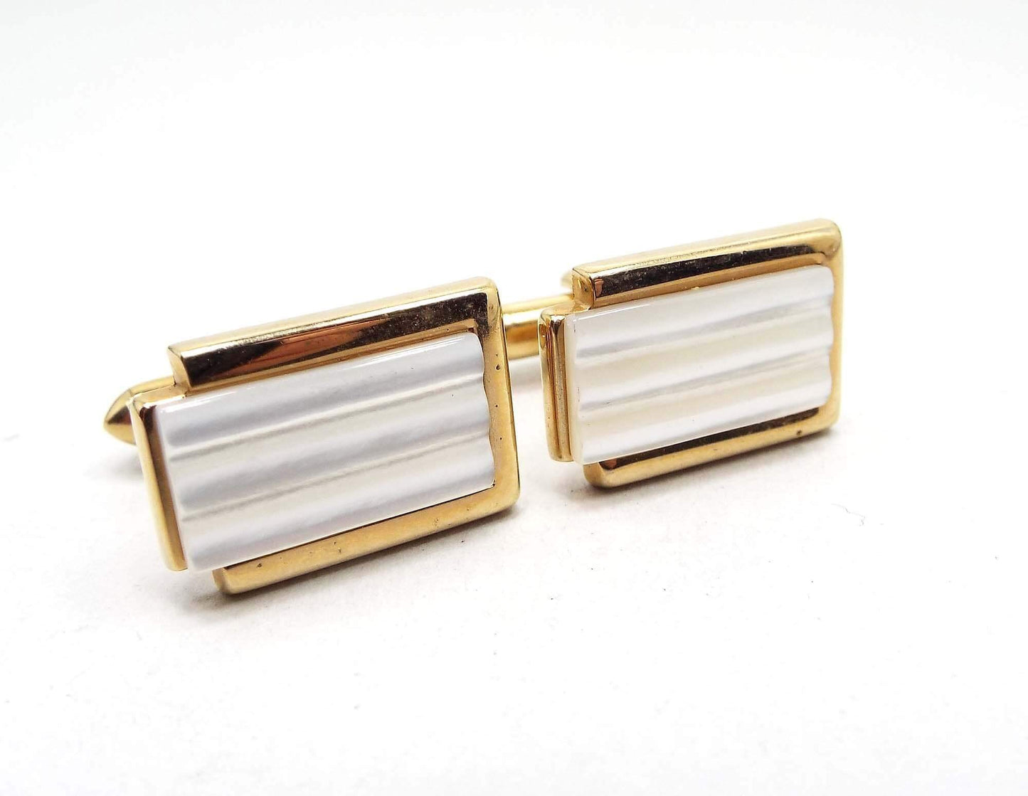 Swank Modernist Mother of Pearl Vintage Cufflinks, Wedding Formal Cuff Links