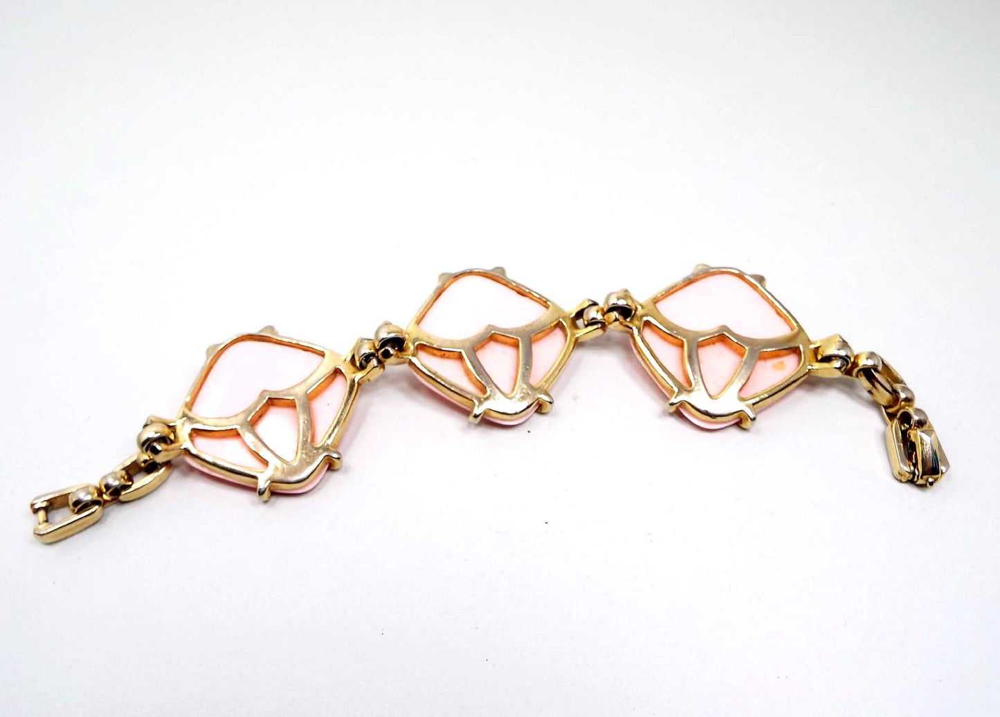Pink Wide Link Vintage Bracelet with Plastic Cabs