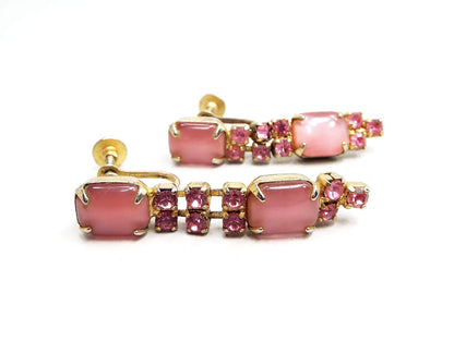Vintage Pink Rhinestone Screw Back Earrings