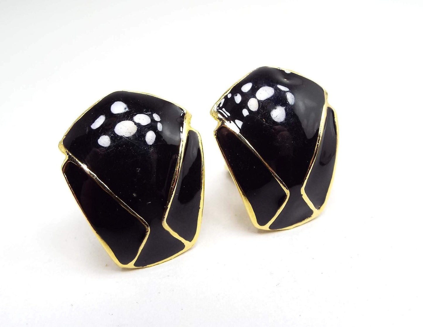 Black Enameled Vintage Clip on Earrings