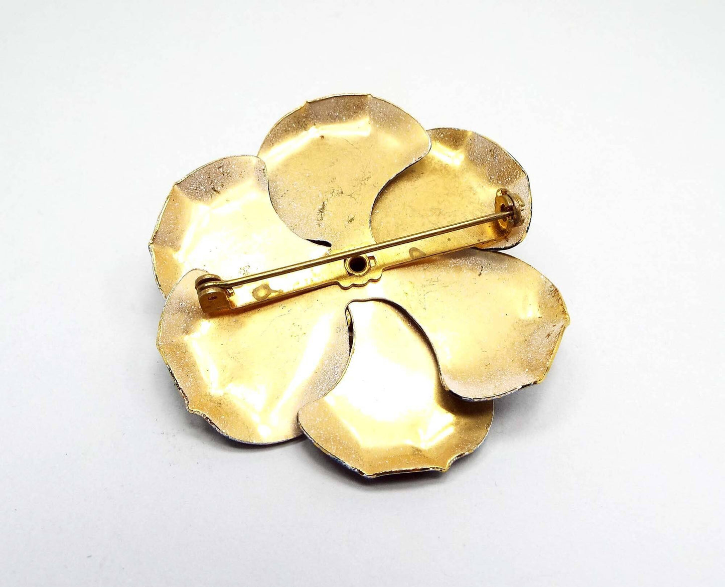 Blue and Yellow Enameled Vintage Flower Brooch Pin