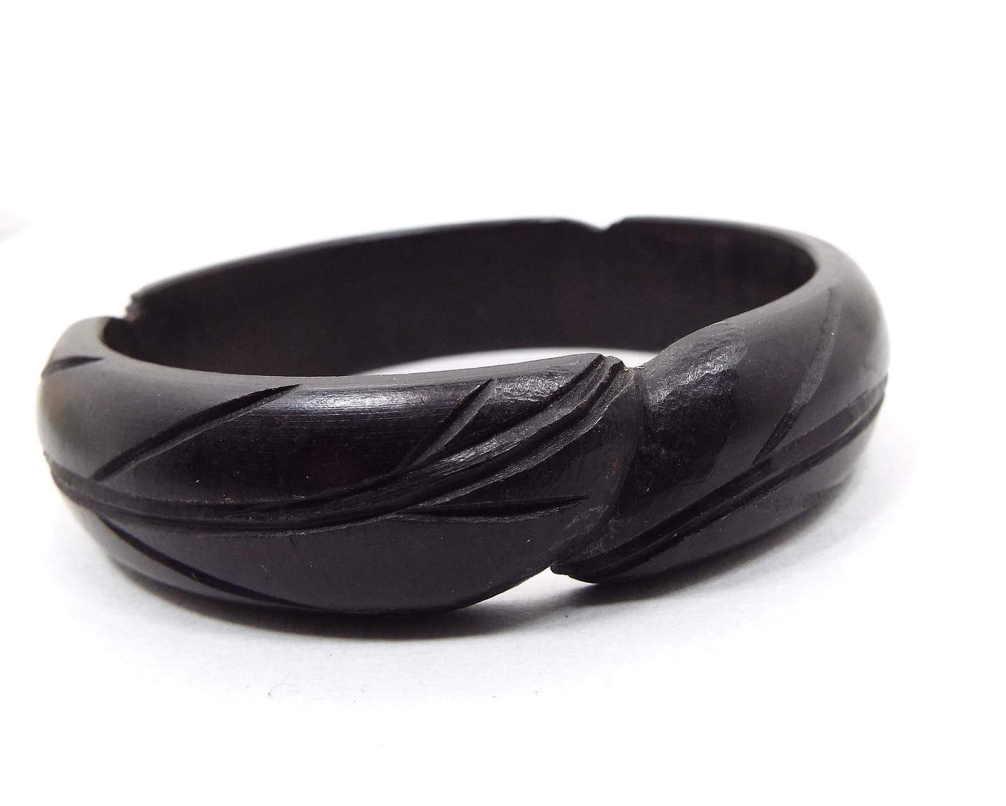 Black Carved Wood Vintage Bangle Bracelet