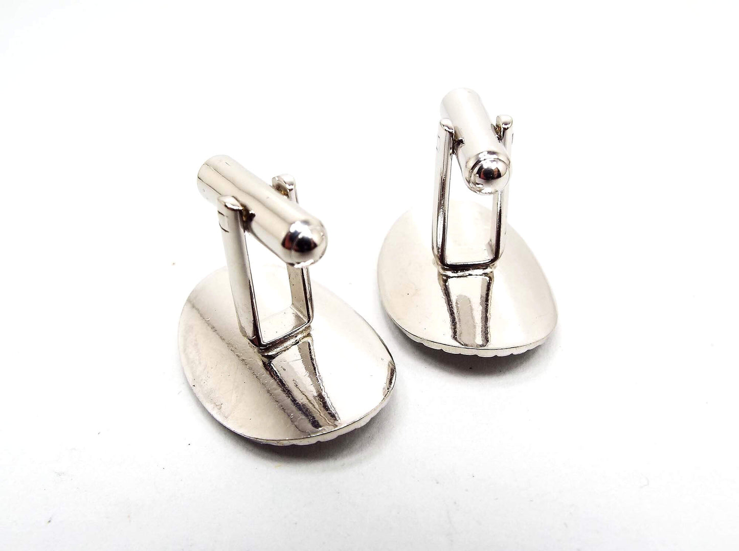 Silver Tone Geometric Cufflinks, Oval Cuff Links