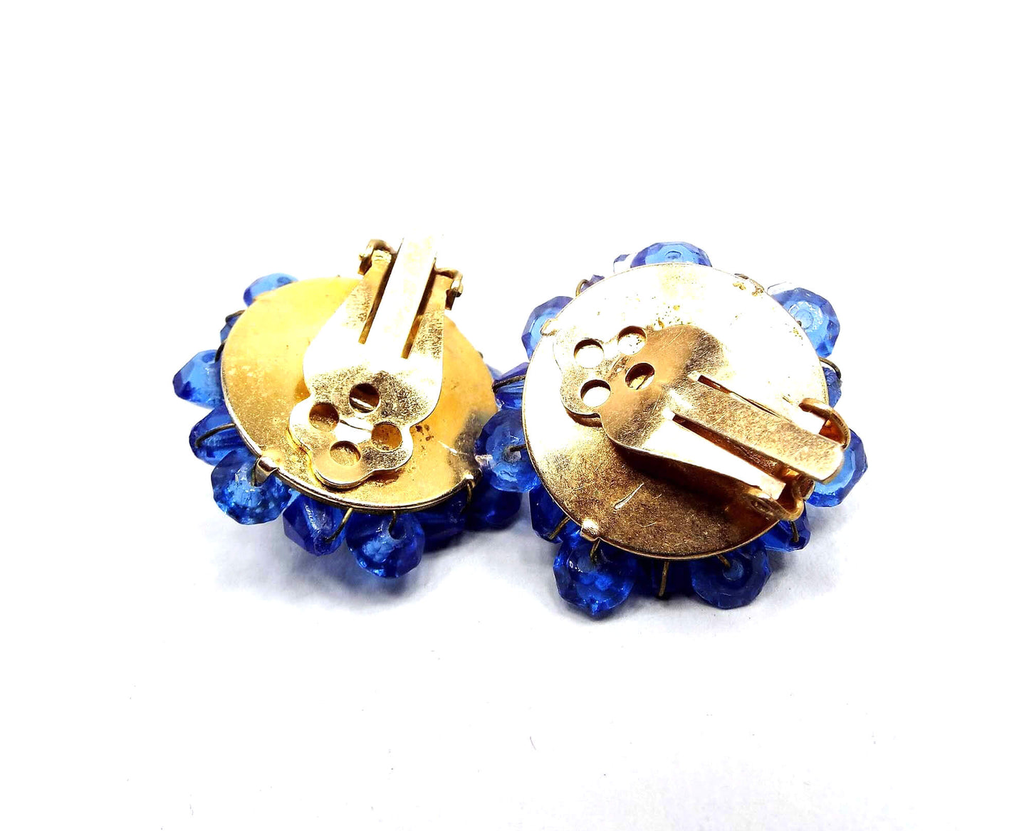 AB Blue Crystal Beaded Vintage Clip on Earrings