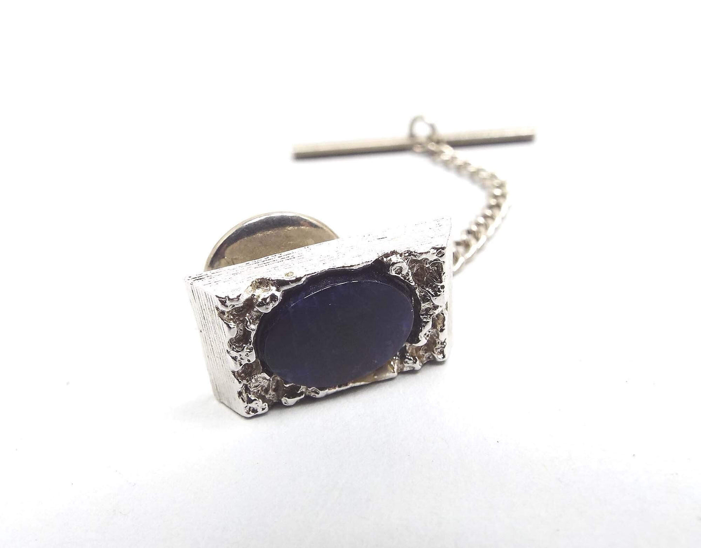 Dark Blue Sodalite Vintage Tie Tack, Gemstone Tie Pin