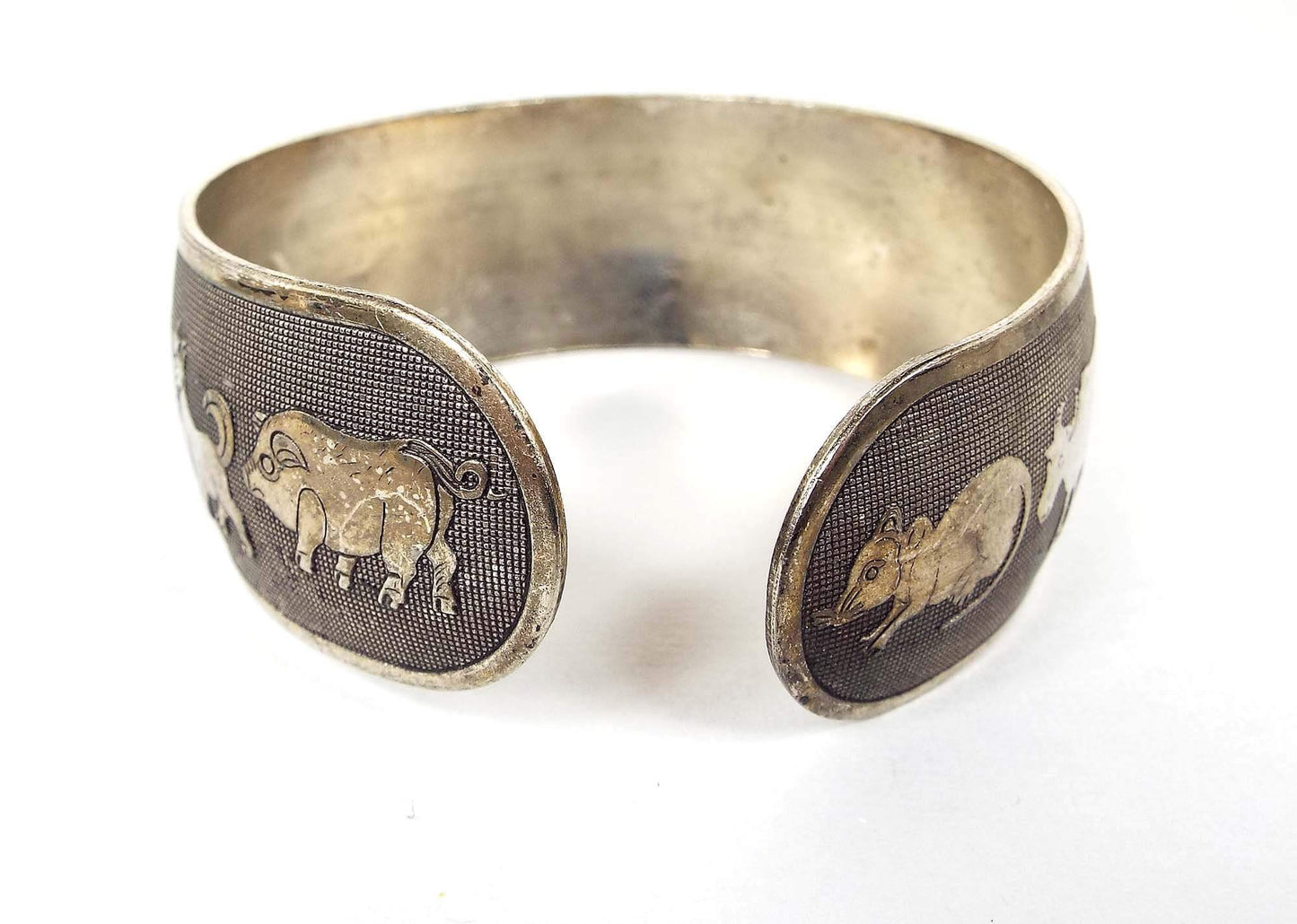 Wide Chinese Zodiac Vintage Cuff Bracelet