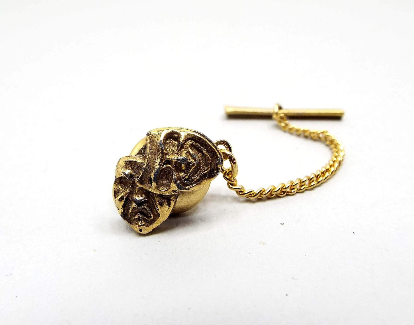 Comedy Tragedy Masks Vintage Tie Tack, Theater Tie Pin