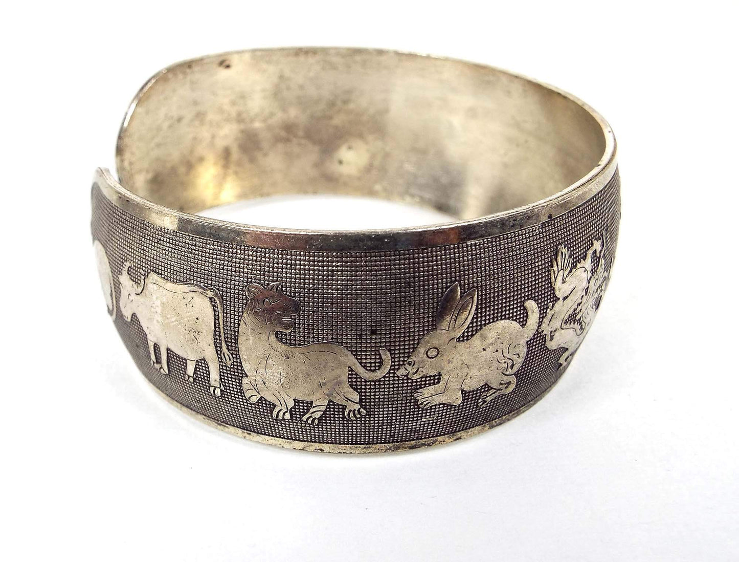 Wide Chinese Zodiac Vintage Cuff Bracelet