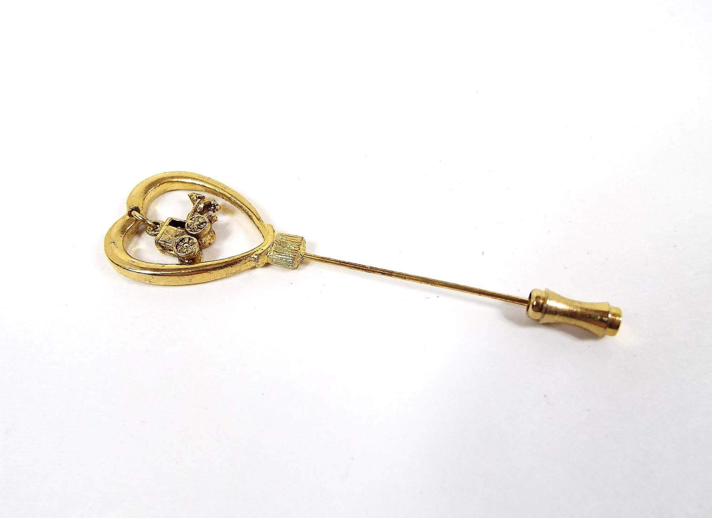 Fort Vintage Heart Stick Pin with Horse Carriage Charm