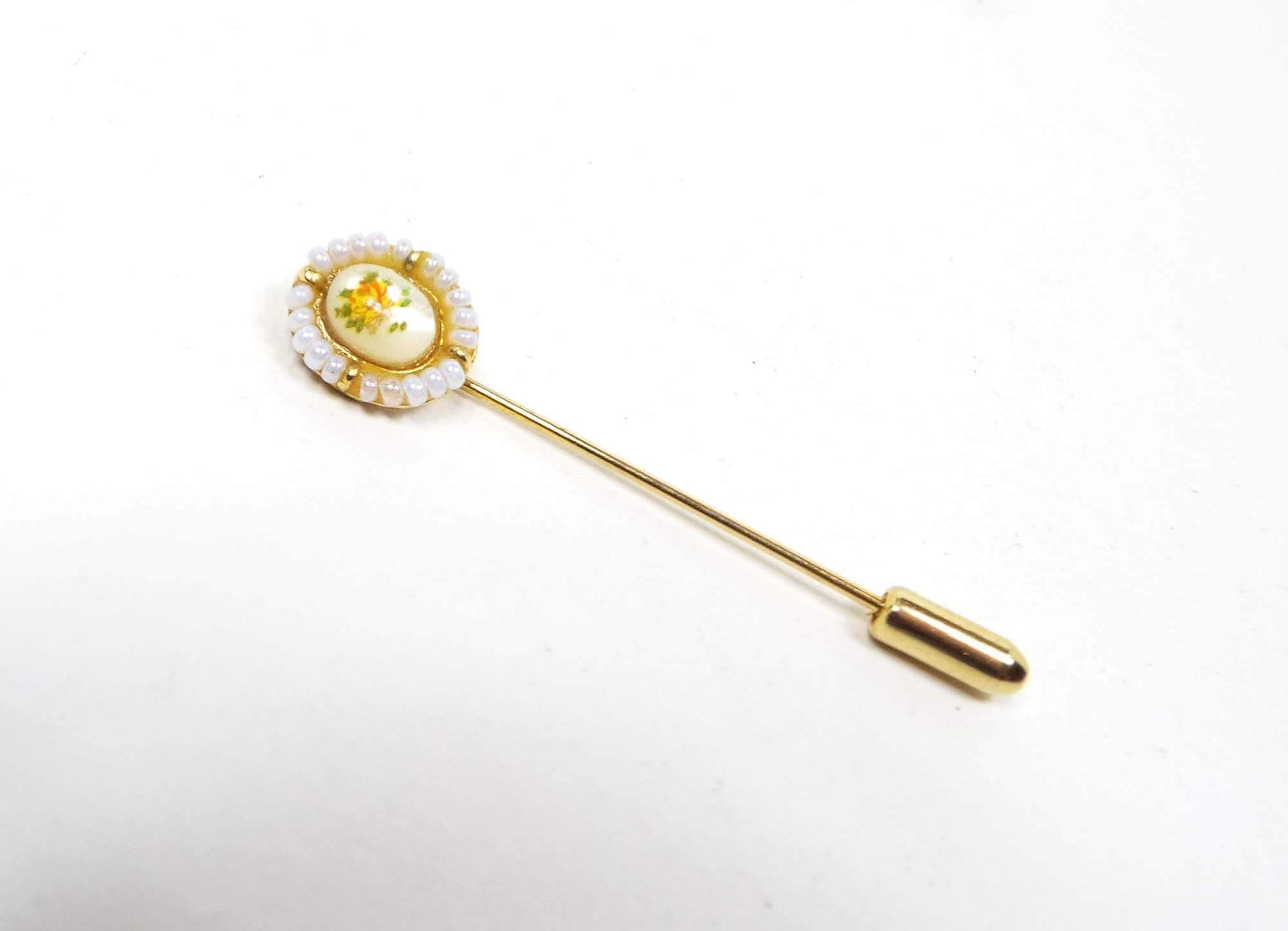 1960's Floral Mid Century Vintage Stick Pin with Mother of Pearl Cab