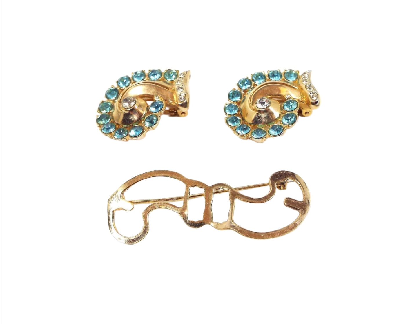 Coro Duette Vintage Rhinestone Brooch Pin Fur Clip Combo