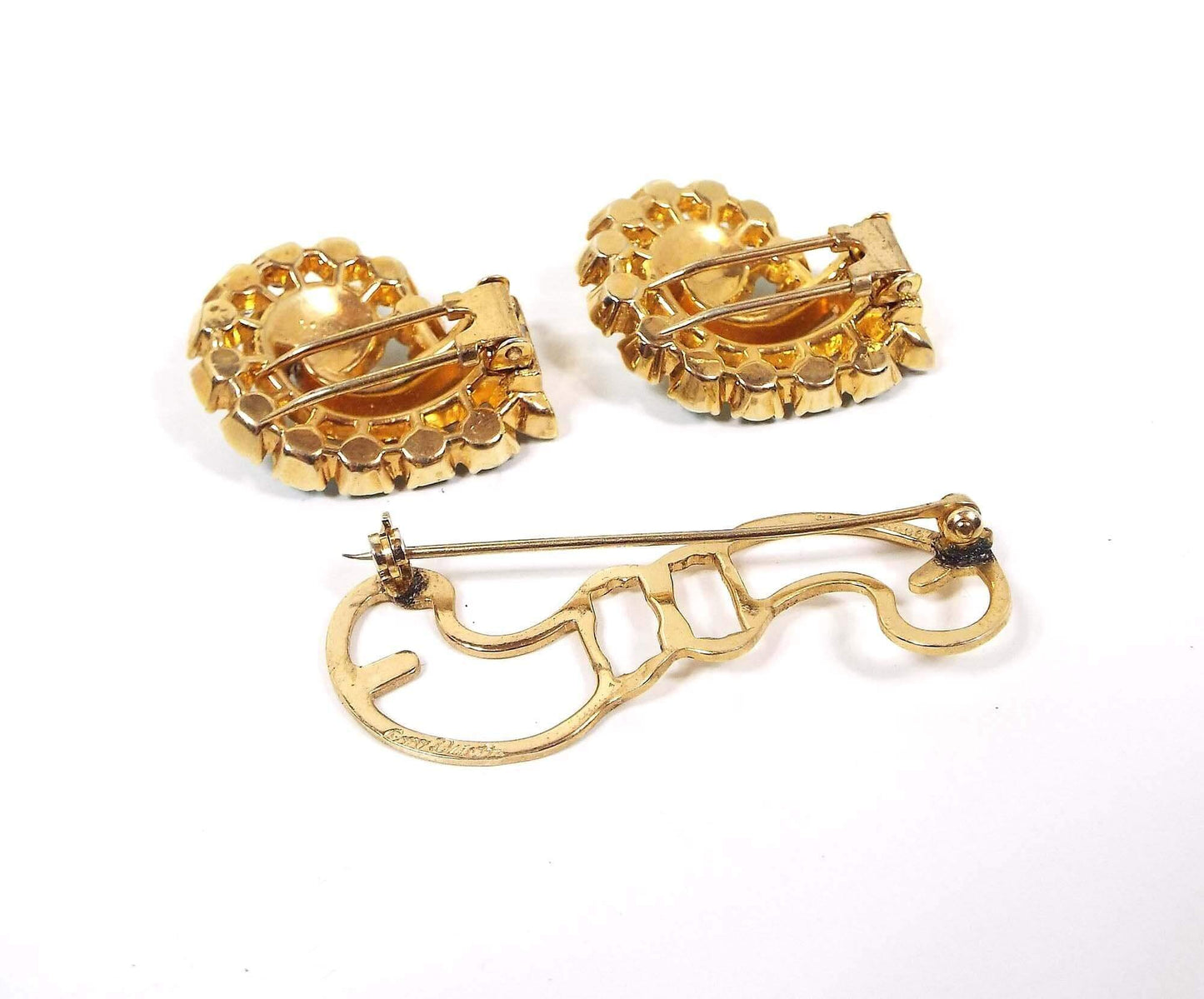 Coro Duette Vintage Rhinestone Brooch Pin Fur Clip Combo