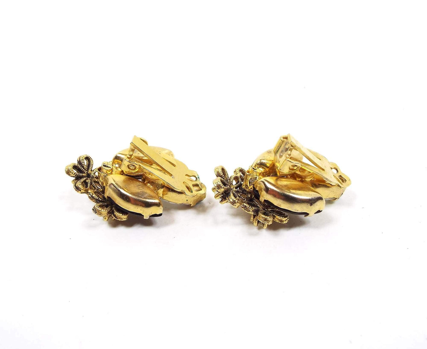 Black and AB Rhinestone Vintage Clip on Earrings